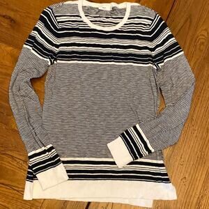 Vince crew neck navy white striped long sleeve knit cotton blend sweater medium‎